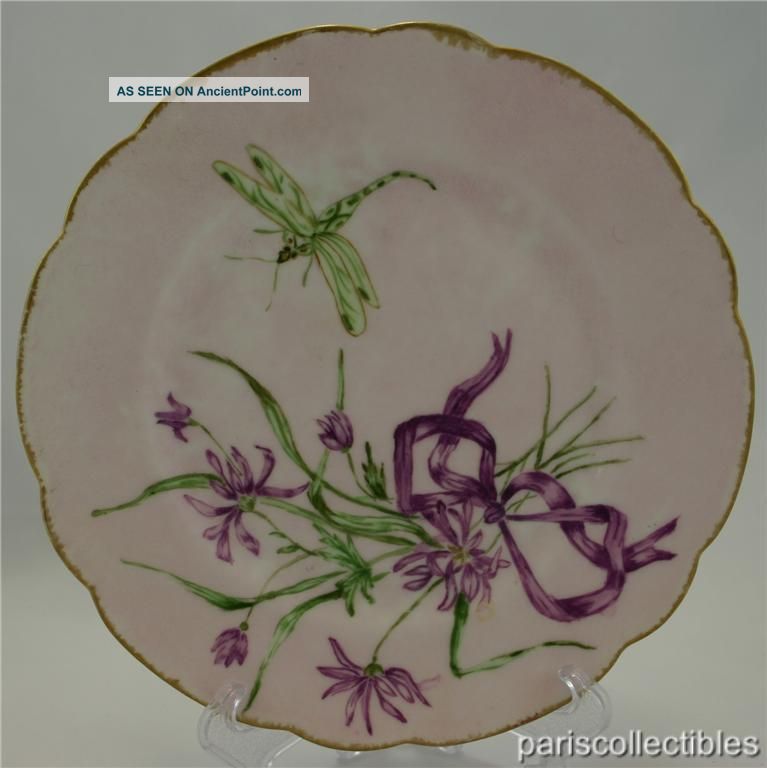 Antique Old 19th C H & Co Haviland Limoges Dragonfly Cabinet Plate Signed 1894 Plates & Chargers photo