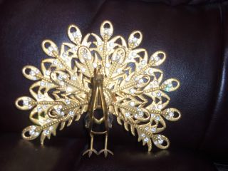 Antique Ornate Brass & Crystal&rhinestone Oranment Figure Of Peacock photo