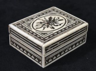 Small Antique Early 19thc French Silver Inlaid Bone Trinket Box Nr photo