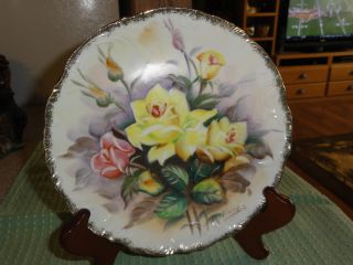 Vintage Ucagco Japan Hand Painted Plate With Roses,  Signed By Artist photo