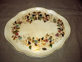 Vintage 1950 ' S Toleware Hand Painted Tray Signed Flowers & Gold Leaf Decoration photo