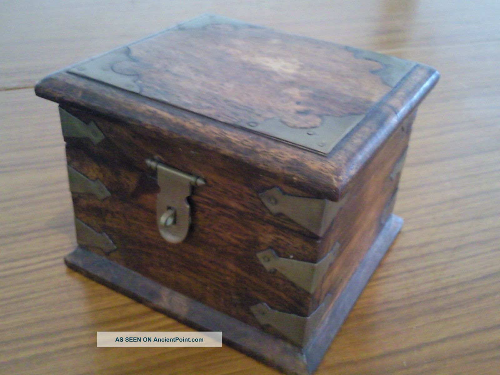 Antique Wooden Box With Brass Decorations Boxes photo