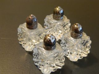 Four Vintage Tiny Table Salts - Cut Glass & Sterling Shaker Tops - Japan photo
