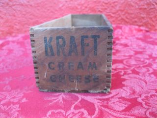 Antique Vintage Primitive Advertising Kraft Cream Cheese Wood Box Dovetail photo