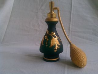 Antique German Perfume Atomizer Bottle In Green And Gold - Needs Repair photo