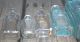 8 Antique Vintage Old Clear Green Blue Glass Cork Top Embossed Bottles Bottles photo 3