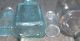 8 Antique Vintage Old Clear Green Blue Glass Cork Top Embossed Bottles Bottles photo 4