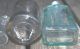 8 Antique Vintage Old Clear Green Blue Glass Cork Top Embossed Bottles Bottles photo 5