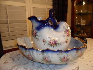 Antique Unusual Exquisite Wash Basin/bowl And Pitcher English Fine Porcelain photo