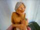 Vintage Carved Wood Hard Working Old Woman With Broom/apron/stockings Fallen Carved Figures photo 5