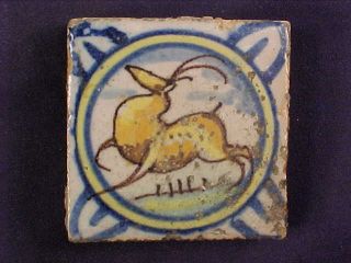 Antique Delft Running Leaping Deer Stag Polychrome Animal Tile Delft photo