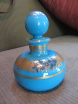 Vintage Blue Glass 22k Gold Perfume Bottle Stopper photo
