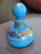 Vintage Blue Glass 22k Gold Perfume Bottle Stopper Perfume Bottles photo 1