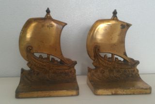 Vintage Bradley And Hubbard Brass Ship Bookends photo