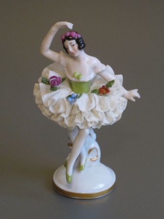 An Adorable German Kister Scheibe Porcelain Dancer Ballerina Lace Figurine photo