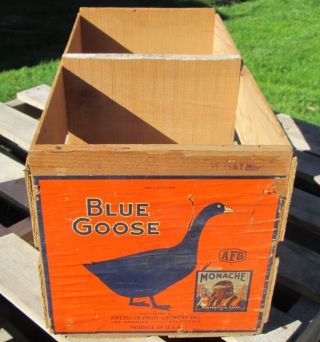 Antique Blue Goose American Fruit Growers Wooden Fruit Crate,  Multi Use Item photo