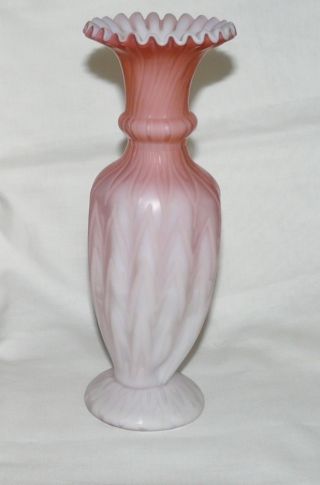 Antique Victorian Pink Satin Art Glass Vase Pontil Mark Hand Made photo