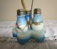 Victorian Hand Painted Shades Of Blue Opaque Glass Condiment Set On Tray Other photo 6