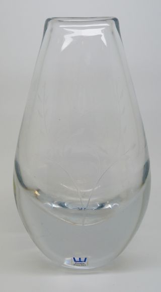Vintage Kosta Glass Songbirds Vase 1950s Sweden Etched Glass photo