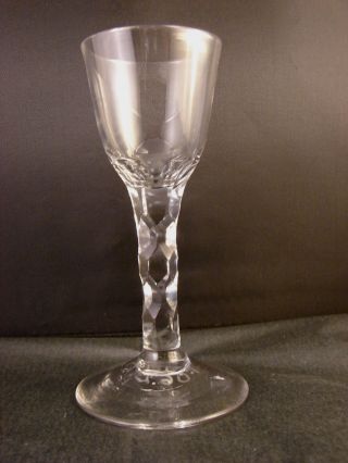 18th C English Georgian Faceted Stem Wine Glass C1785 photo