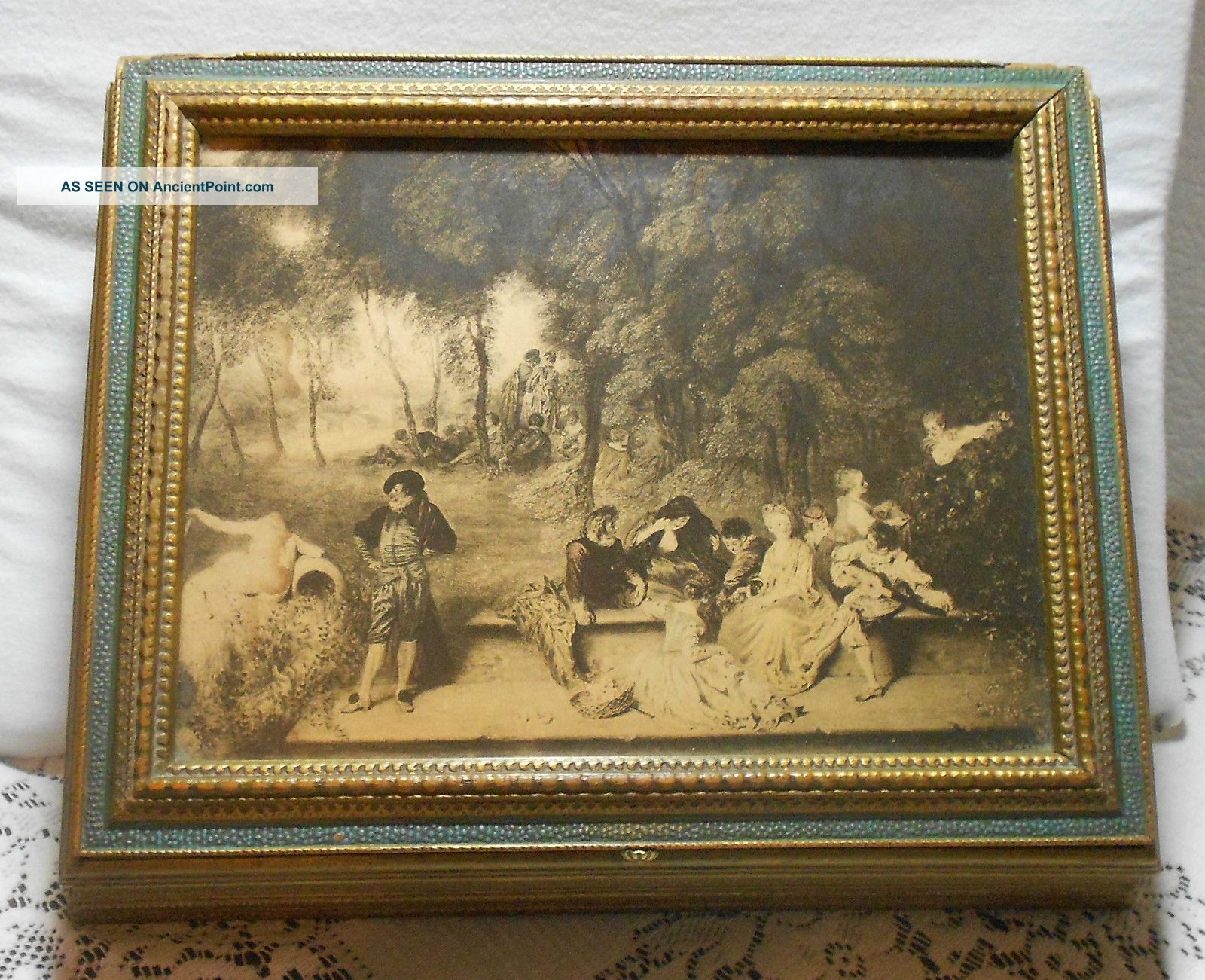 Vintage Antique Wooden Glass Pictorial Jewelry Box 11 ' X 9  Look Boxes photo