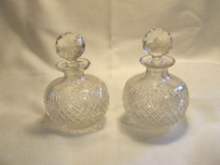 2 Brilliant Fan And Cane Cut Glass Perfume Bottles 19th Century Faceted Stoppers photo