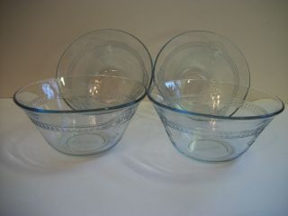 Set Of 4 Fire - King Oven Glass Custard Cups/6 Oz.  /pale Blue/excellent Condition photo
