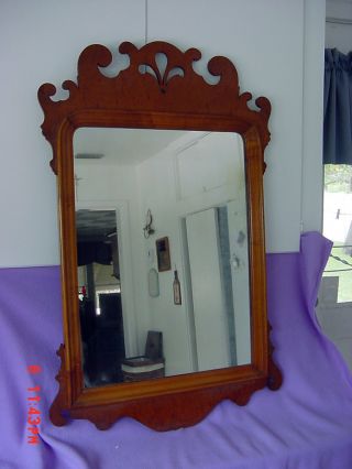 Antique Maple And Walnut Wood Wall Mirror photo