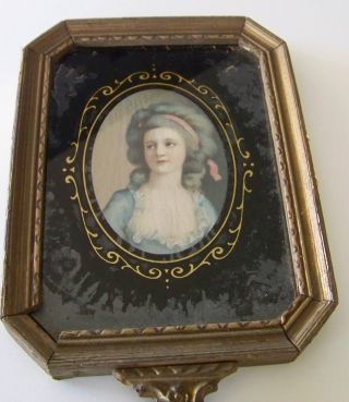 Antique French Portrait Mirror Ormolu Reverse Painted Vanity Large photo