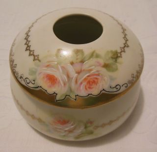 Antique Bavarian Hair Receiver Hand Painted With White Roses With Pink Centers photo