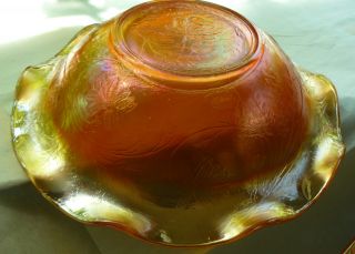 Vtg Luster Iridescent Gold Carnival Glass Bowl Raised Flower Leaf Design 9.  5 