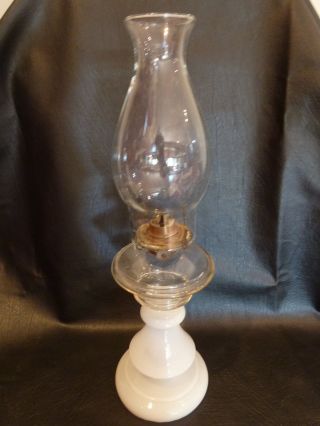 Large Antique Waterbury Usa Kerosene Oil Lamp Milk Glass Depression Glass photo