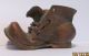Vintage Carved Wooden Work Boot With Real Shoelaces Carved Figures photo 2