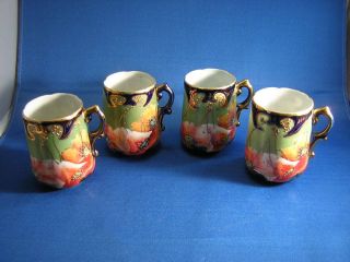 Antique Set Of 4 Eggshell Porcelain Cups Applied Gold Trim 3 