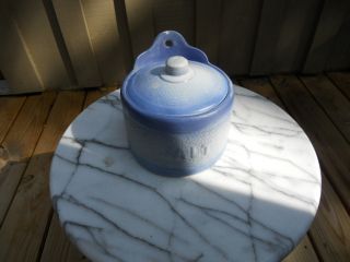 Vintage Blue Glaze Pottery Salt Crock Salt Box House Of Spain (1948) photo