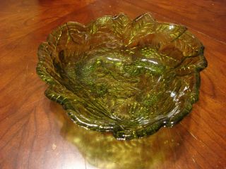 Loganberry Candy Dish Green Glass 1970 ' S photo