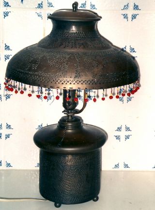Vintage Pierced And Etched Brass Egyptian Lamp photo