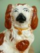 19thc Staffordshire Seated Red & White Spaniel Dog Figurines photo 1