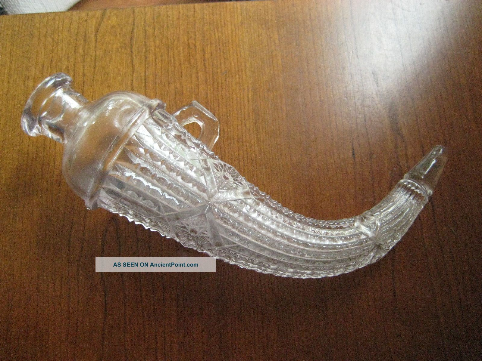 Antique Pressed Glass Powderhorn Whiskey Bottle / Vase / Flask Bottles photo