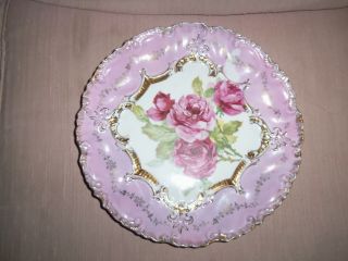 Vintage Bavaria Porcelain Plate Gilded Rim Pink Roses photo