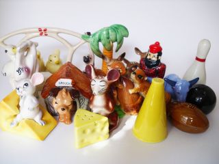 Gorgeous Lot Salt & Pepper Shakers Paul Bunyan Fawns Lefton Mouse In Cheese photo