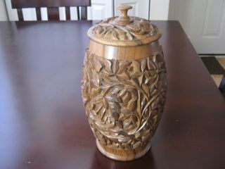 Vintage Hand Carved Wood Container photo