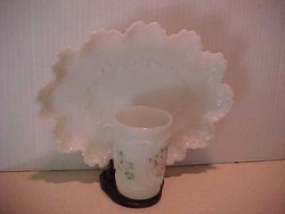 Anitque Opalescent Milk Glass Vanity Dresser Tray Cup Exquisite photo