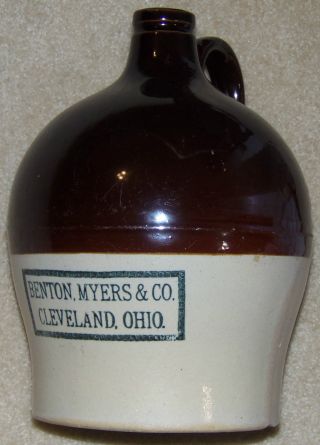 Antique 2 Tone Benton,  Myers & Co.  Cleveland Ohio Handled Jug Old Vintage photo