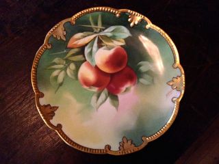 Hand Painted Plate (france),  Signed,  Gold Rim,  Peaches photo
