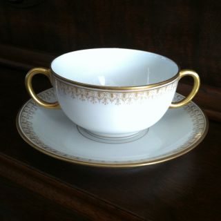 Uc Limoges 2 Handled Bouillon Cream Soup Cup & Saucer Marshall Fields Chicago photo