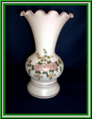 Fabulous White Antique Bristol Glass Hand Painted Vase With Satin Finish photo