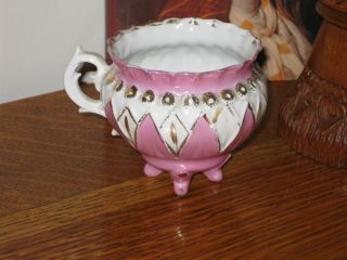 Antique Victorian Friendship Teacup Pink Lusterware W/ White Zigzag Gold Trim photo