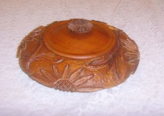 Old Unusual Deeply Hand Carved Wood Black Forest Treen Trinket Box photo