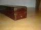Vintage Wood Trinket Desk Box Hidden Drawer On Side Brass Corners Inlaid Diamond Boxes photo 3